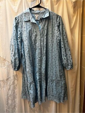 River Island Light Blue Eyelet Midi Shirt Dress